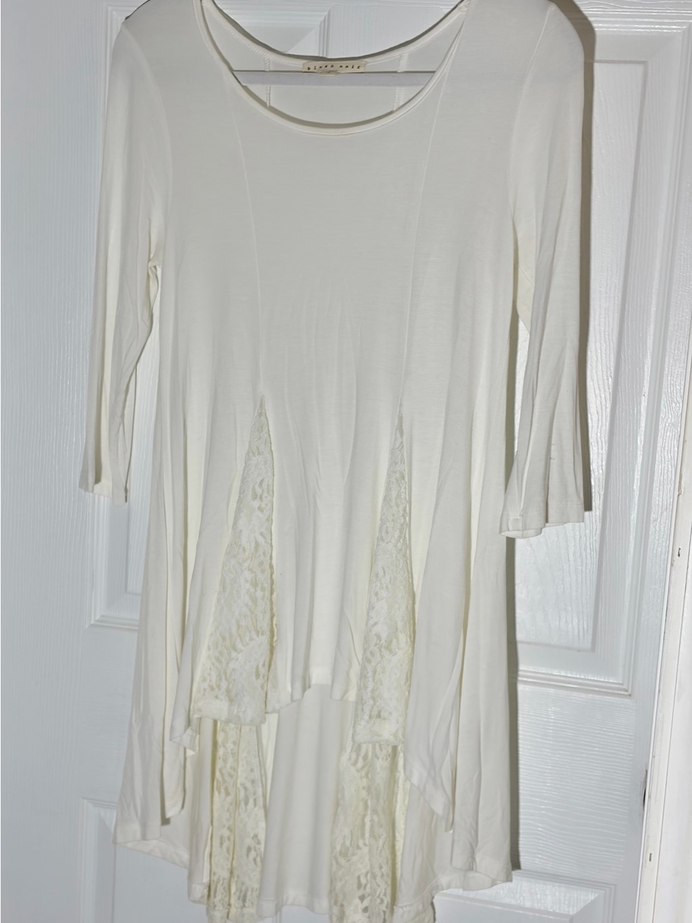 Blush Noir Cream Lace Panel Women's Tunic Top Boho Flowing Size S 3/4 Sleeves